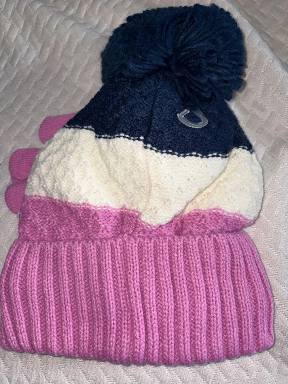 Addie & Tate Pink Colorblock Beanie & Gloves Set